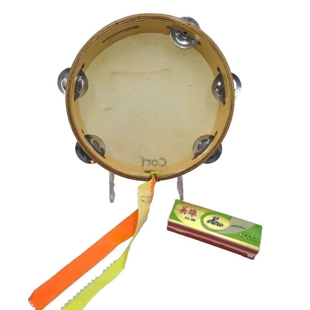Vintage Lot of 2 Hero Harmonica Instrument Tambourine Musical Music